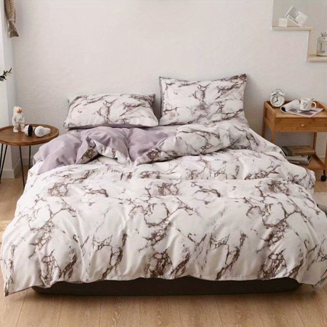 Juego de funda nórdica de 3 piezas con estampado de mármol suave y elegante: ¡perfecto para el dormitorio, la habitación de invitados y el dormitorio de estudiantes!