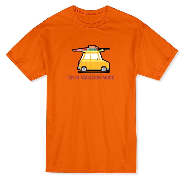 Car Graphic "I'm In Vacation Mode" Quote Men's Safety Orange T-shirt
