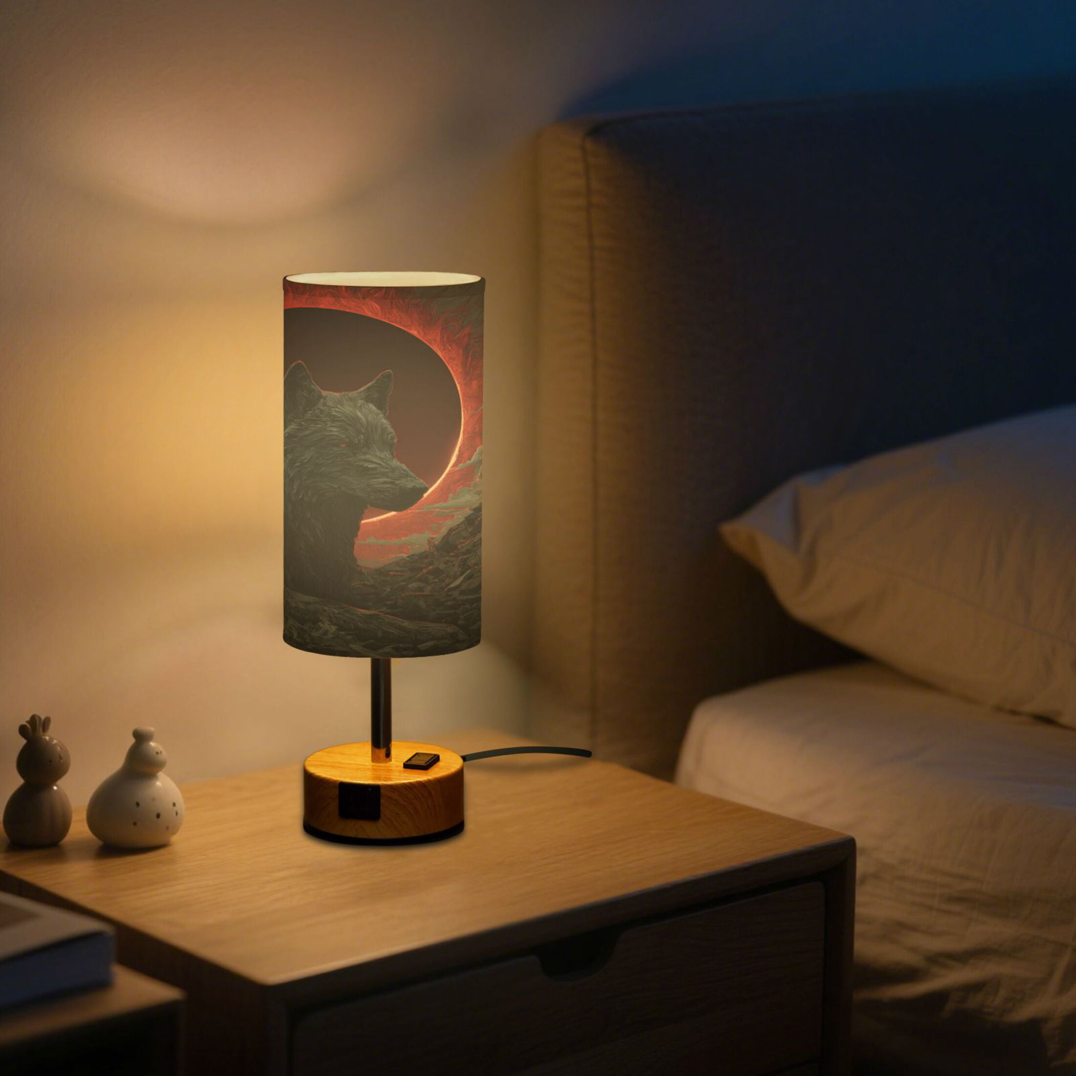 Touch-Control 3-Color Desk Lamp with Plug – Energy-Saving LED + 3 Simultaneous Charging Ports Red Sun Lone Wolf