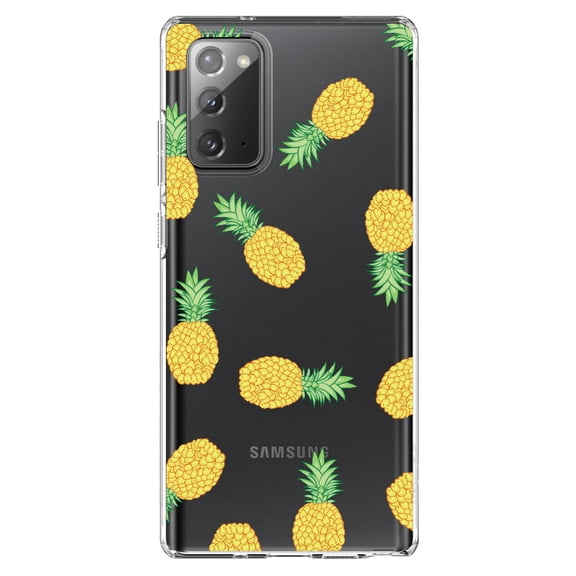 DistinctInk Clear Shockproof Hybrid Case for Galaxy Note 20 ULTRA (6.9" Screen) - TPU Bumper, Acrylic Back, Tempered Glass Screen Protector - Repeating Pineapple Pattern