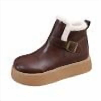 Cadancy Leather Boots for Women Ankle Thick Soles Fleece Lined Memory Foam Anti-Slip Booties Winter Warm Outdoor Waterproof Snow Shoes Buckle Fashion Cozy Footwear