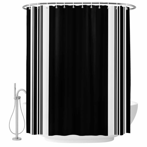 Classic Black White Vertical Stripes Fabric Shower Curtain Modern Parallel Line Washable Shower Curtains for Bathroom, Waterproof Bath Curtain with Hooks Home Decor 72x84in