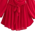 thumbnail image 4 of Zpanxa Dresses for Women, Lantern Sleeve V Neck Tie Waist Flowy Mini with Crisscross Lace Up Detail, 4 of 8
