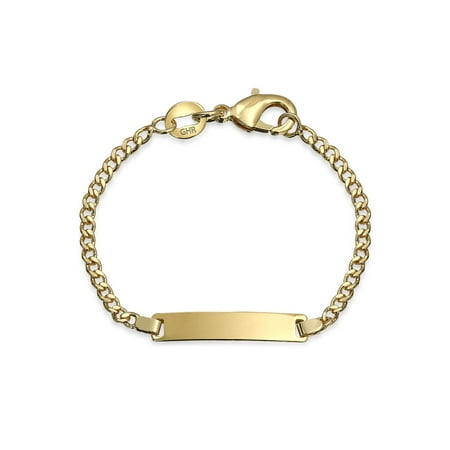 - 18K Gold Plated Brass Tiny Engravable Identification Tag ID Dainty Bracelet Lightweight For Small Wrists 5 Inches