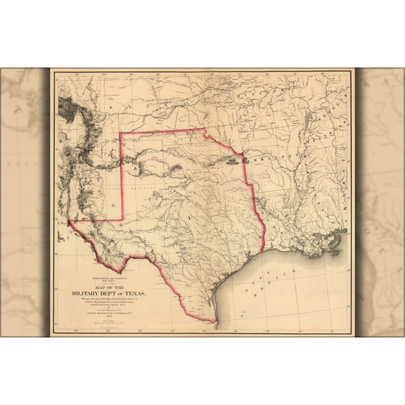 24"x36" Gallery Poster, Map of the military dep't of Texas 1859