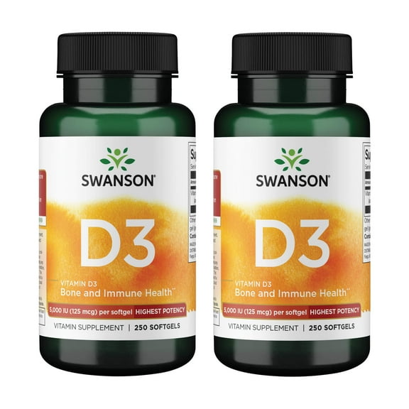 Swanson Vitamin D3 - Vitamin Supplement Support Bone Health & Immune System Support - Natural Support for Calcium Distribution & Absorption - (250 Softgels) (2 Pack)