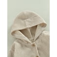 thumbnail image 5 of Seyurigaoka Infant Baby Girls Boys Romper Tops Solid Color Hooded Button-Down Long Sleeve Jumpsuits Autumn Winter Casual Bodysuits, 5 of 9