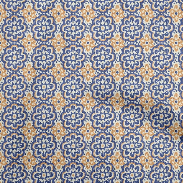 oneOone Georgette Viscose Royal Blue Fabric Asian Block Craft Projects Decor Fabric Printed By The Yard 42 Inch Wide