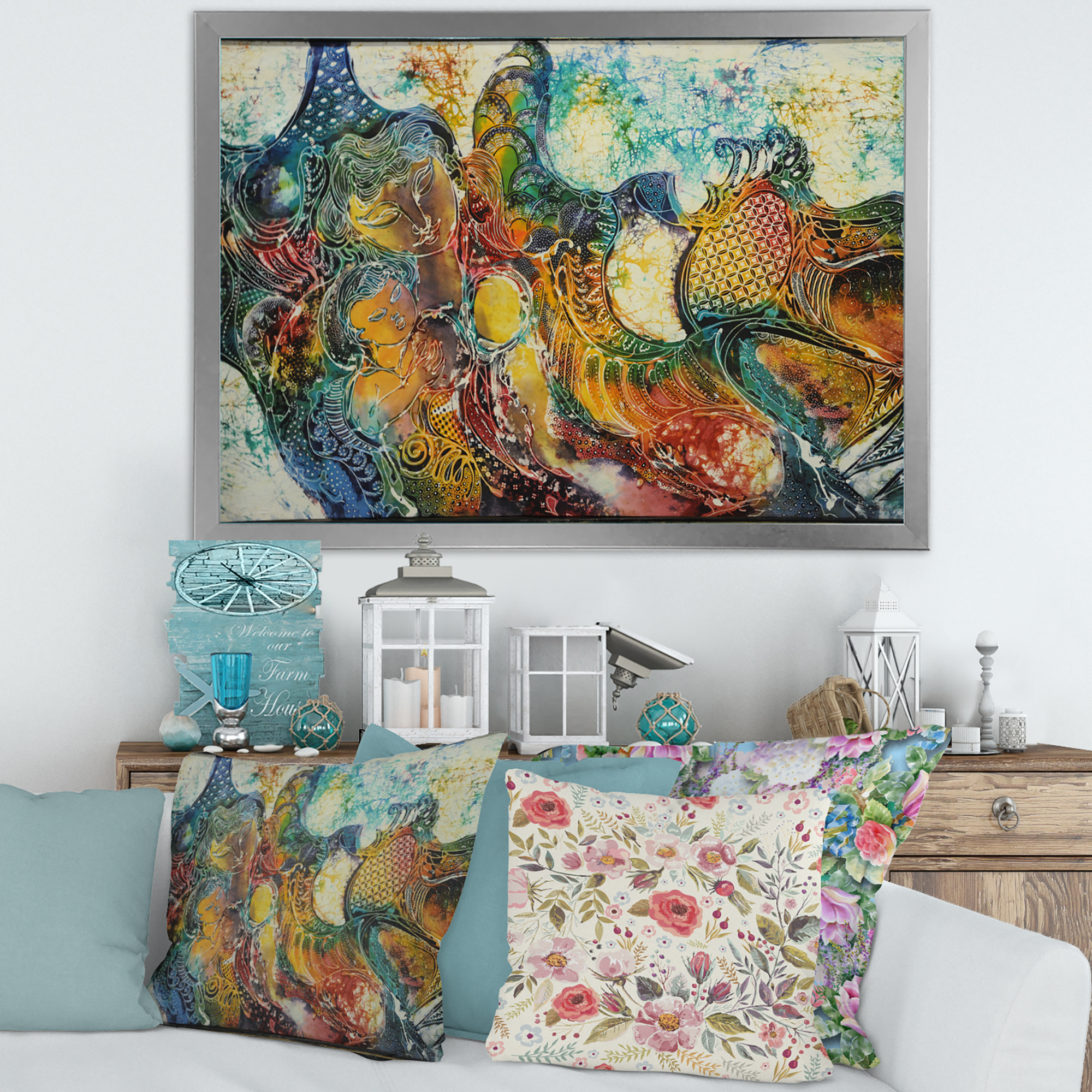 Designart 'Child With Mother With Batik' Modern Framed Art Print