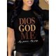 thumbnail image 1 of Camiseta de cuello redondo con la frase "DIOS GOD ME" para mujer, inspirada en la fe. Manga corta informal, algodón transpirable, lavable a máquina. Ideal para primavera y verano. Top deportivo inform, 1 of 7