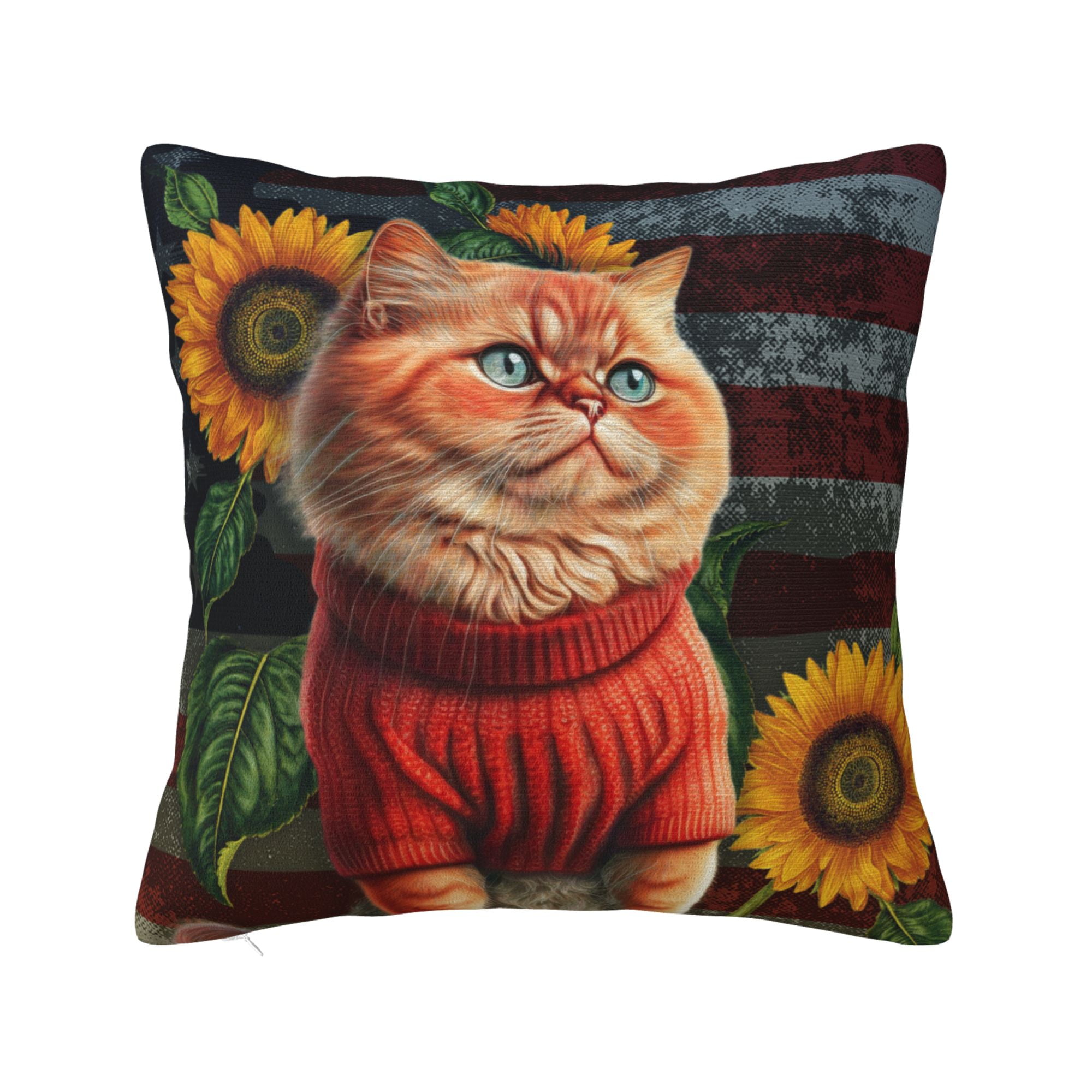 ZICANCN Vintage Sunflower Cat Print Throw Pillow Covers, Bed Couch Sofa