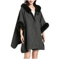 thumbnail image 2 of RYRJJ Womens Hooded Poncho Cape Batwing Sleeve Shawl Wrap with Faux Fur Trim Winter Warm Cardigan Dressy Cloak Fashion Tops Coat(Dark Gray,Free Size), 2 of 3
