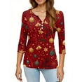 thumbnail image 5 of HaHaHappy Shirts Christmas Women Plus Size Cute 3/4 Sleeve Tunic Tops Xmas Print Dressy T-Shirts V Neck Casual Three Quarter Length Blouses Funny Pullover Gold S, 5 of 5