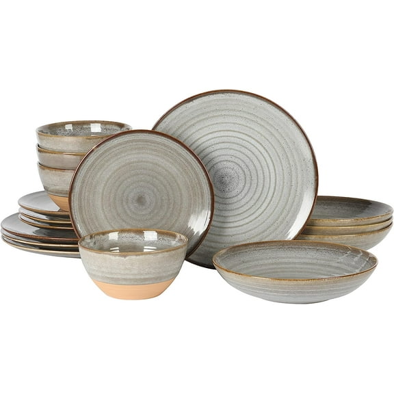 Gibson Elite 16 Piece Dreamweaver Double Bowl Terracotta Reactive Dinnerware Set - Grey