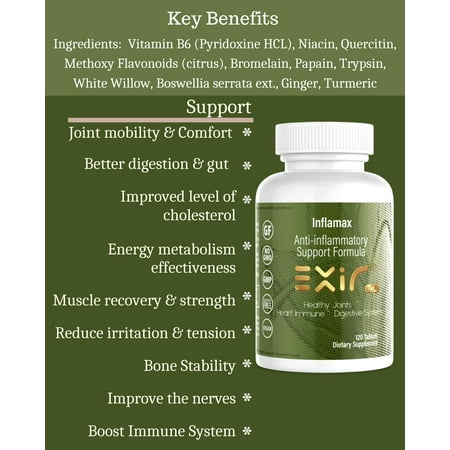 Inflamax Anti-Inflammatory Support Quercitin, Proteolytic Enzymes, 120 Tablets
