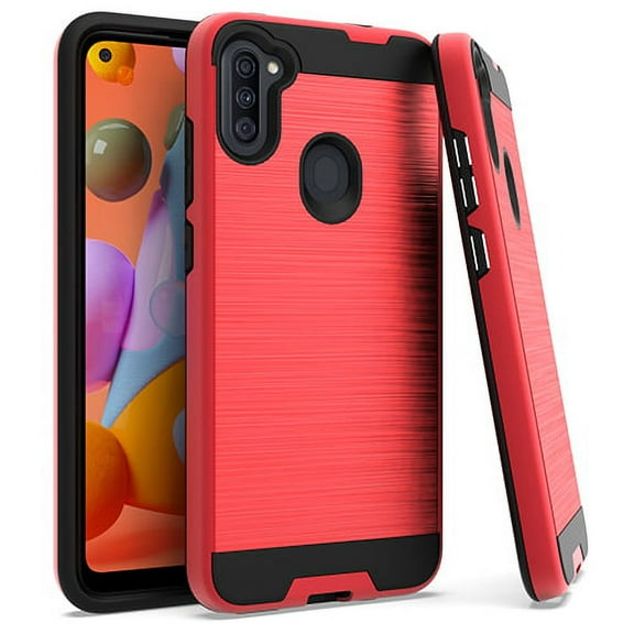 Samsung Galaxy A11 Phone Case Full-Body 2 Layer Shockproof Protection Heavy Duty Armor Hard Plastic & Shock Absorption Rubber Rugged Bumper Hybrid Cover [BLACK / RED] Case for Samsung Galaxy A11