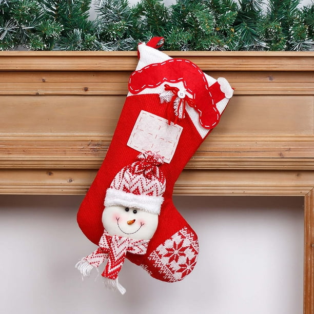 Adornos navideños, adornos navideños, regalos navideños, adornos navideños, adornos para chimenea, bolsas de regalo, calcetines de dulces, calcetines navideños de punto rojos y blancos, medias para ch