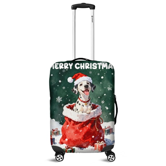 Santa Surprise Gift Dalmatian Merry Cheerful Christmas Travel Luggage Cover Dog Lover Suitcase Dust Protective Decor - 12021