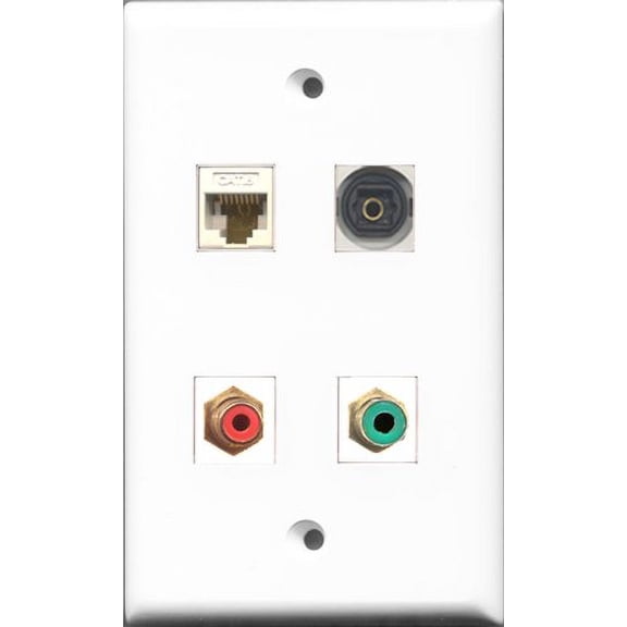 RiteAV 1 Port RCA Red and 1 Port RCA Green and 1 Port Toslink and 1 Port Cat6 Ethernet White Wall Plate