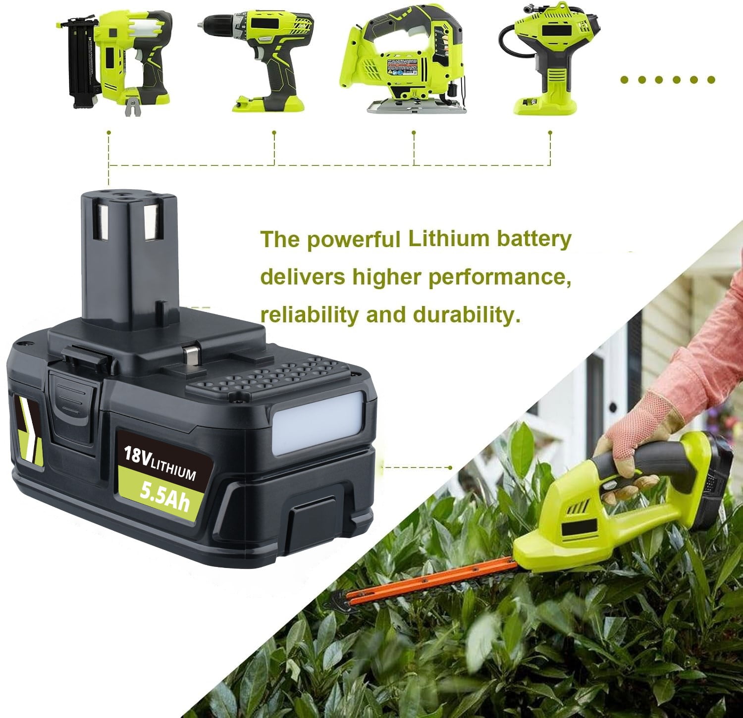 2Pack 18V 5.5Ah for Ryobi One+ P108 18 Volt Battery for Ryobi One 18V Cordless Tools