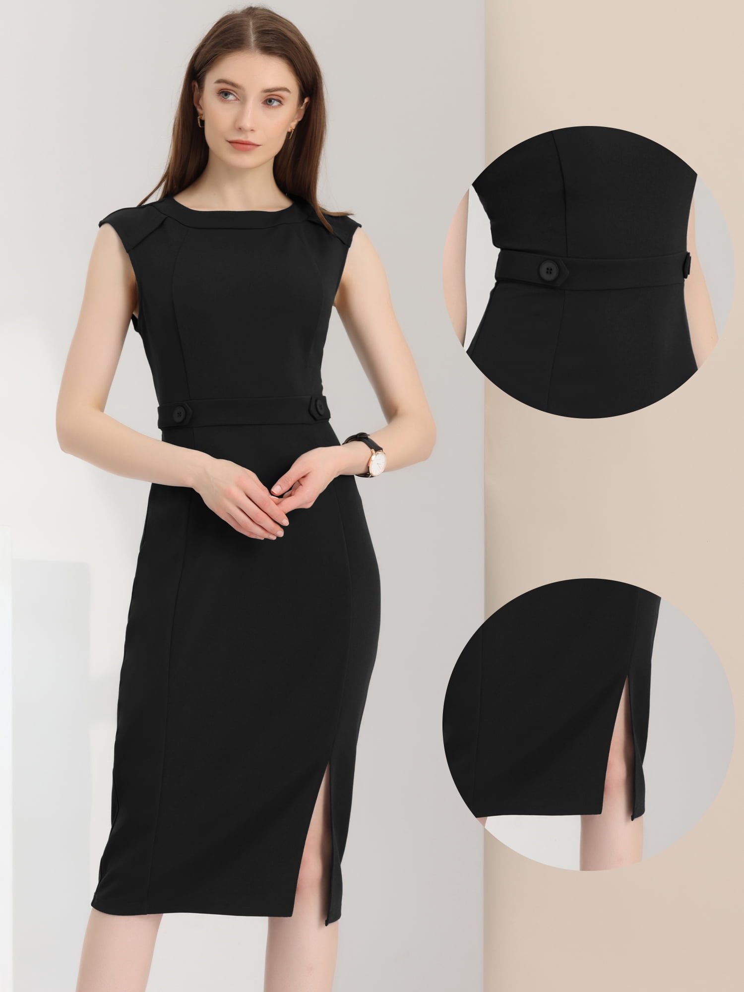 DARING DIVA Slim Fit Sleeveless Work Dress S Black