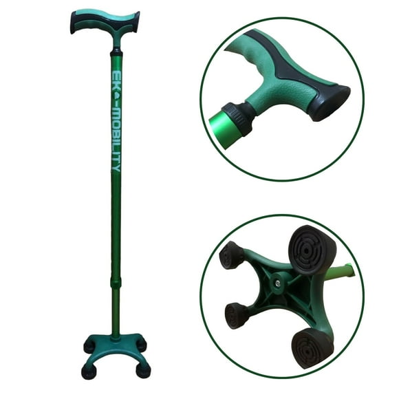 Baston de Aluminio Eko-Mobility 4 Apoyos Ajustable Ultraligero Verde