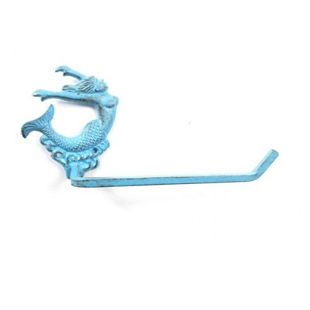Textured White Three Light Cast - Rustic Light Blue Cast Iron Decorative Arching Mermaid Toilet Paper Holder 11