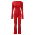 thumbnail image 4 of GILIGEGE Two Piece Sets for Women Women's 2 Sets Fold Over Flare Pants Set Long Sleeve Cropped Top Casual Outfits Pajamas Red S, 4 of 6