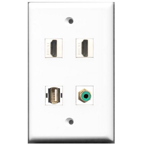 RiteAV - 2 Port HDMI 1 Port RCA Green 1 Port USB A-A Wall Plate
