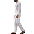 thumbnail image 4 of Miqool Mens 2 Piece Outfits Linen Stand Collar Long Sleeve Shirt Loose Workwear Pants Matching Set Casual Loungewear Tracksuit S‑3XL, 4 of 8