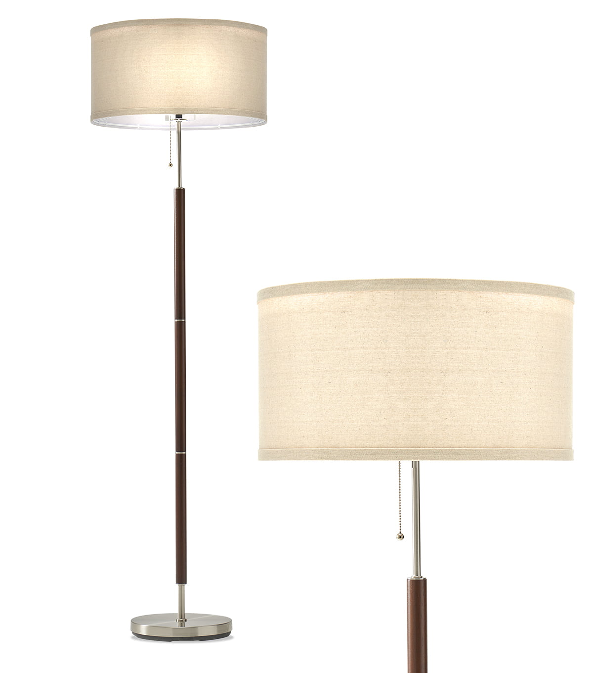 LED Floor Lamp Shelf 2Shade Standing Light Adjustable Head Metal Base Table Lamp 