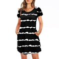 thumbnail image 2 of SHOPESSA Women's Round Neck Petal Short Sleeve With Pocket Ruffle Hem Tunic Dress Black Striped Dresses for Women, 2 of 7