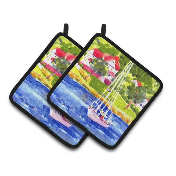 Carolines Treasures 6129PTHD Sailboat on the lake Pair of Pot Holders , 7.5HX7.5W, multicolor