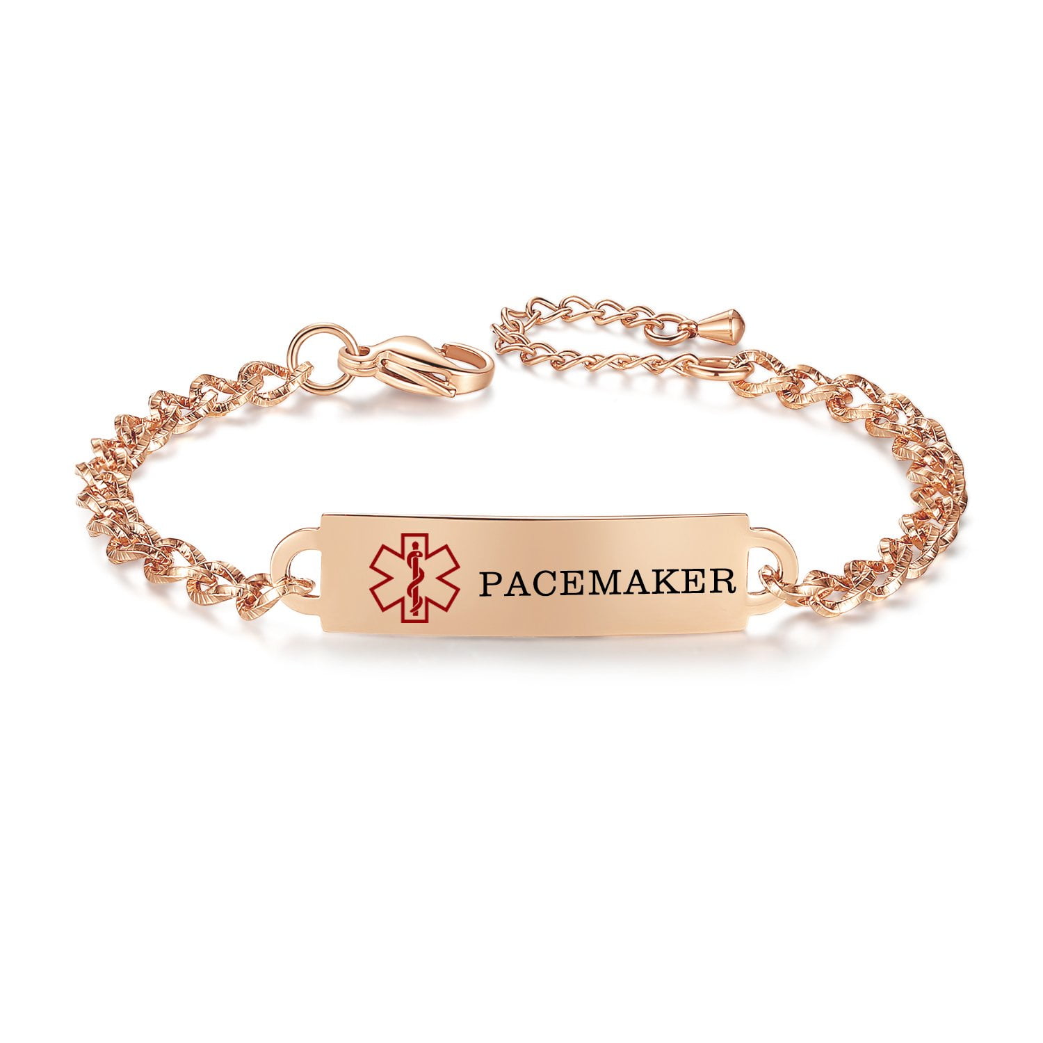 Personalized Medical Alert Bracelet Free Engrave Pacemaker Rose gold