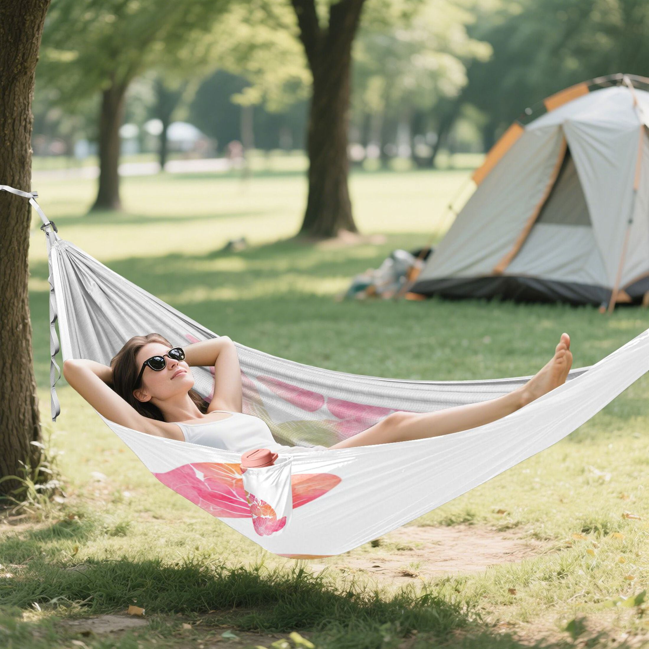 Hanging Hammock Portable Travel Camping For Outdooor Beach Camping Hiking Green Watercolor Floral Bunny
