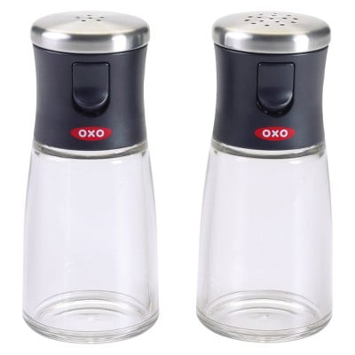 Salt and Pepper Shaker Set: Aluminum & Stainless Steel, Black, Hand Wash, 2-Piece Tableware
