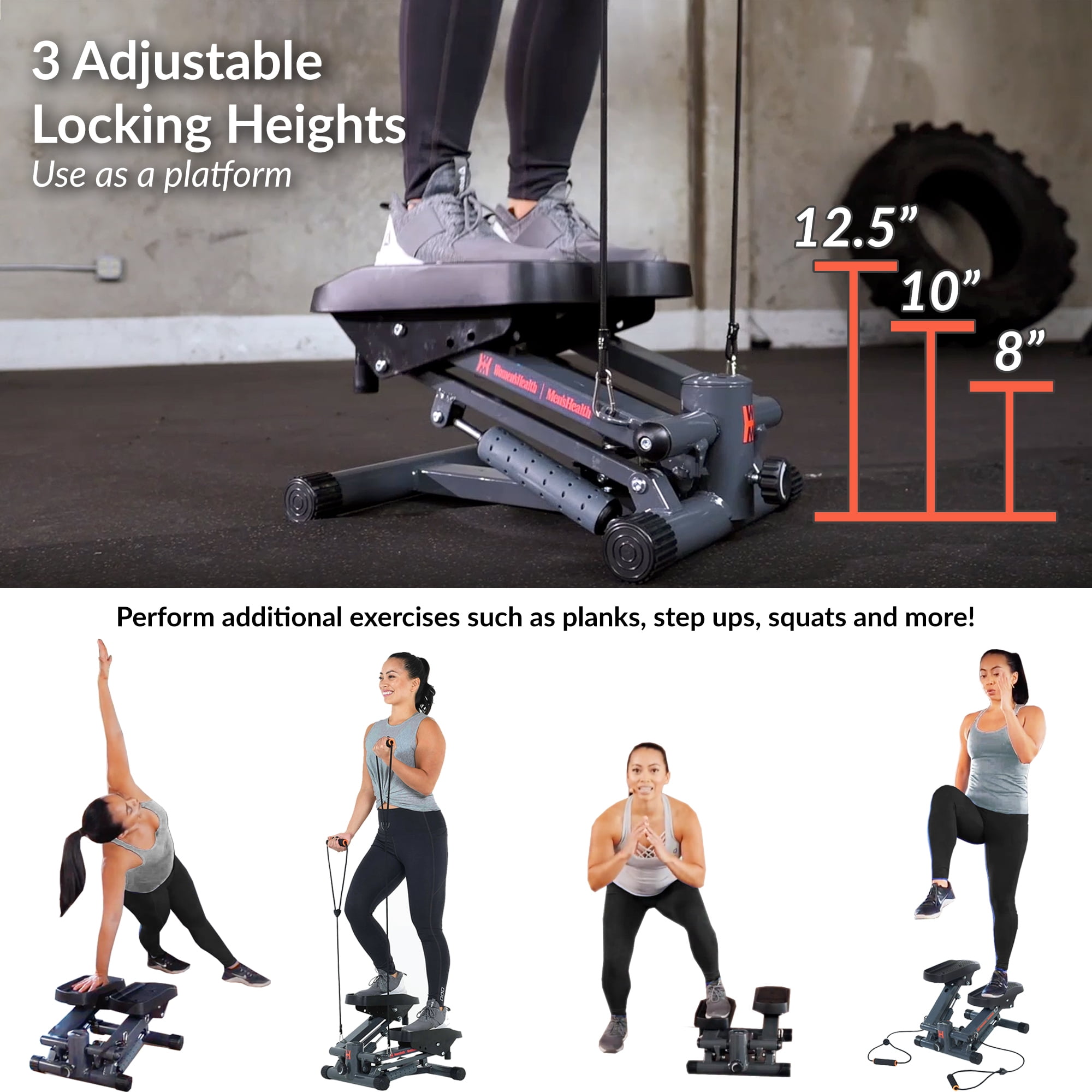 Women s Health Men s Health Cardio Stair Stepper with Adjustable Resistance Bands and MyCloudFitness App