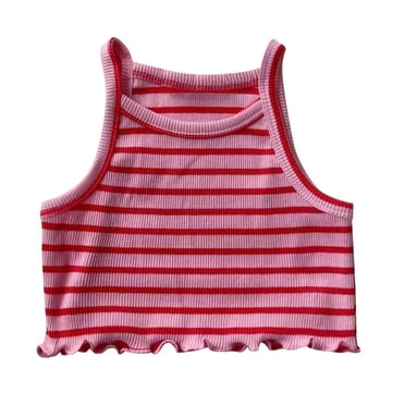 GigrtiJin 6 Months-6 Years Newborn Infant Baby Cotton Camisole Striped Ribbed Sleeveless Ruffled Vest Trendy Casual Tops for Kids