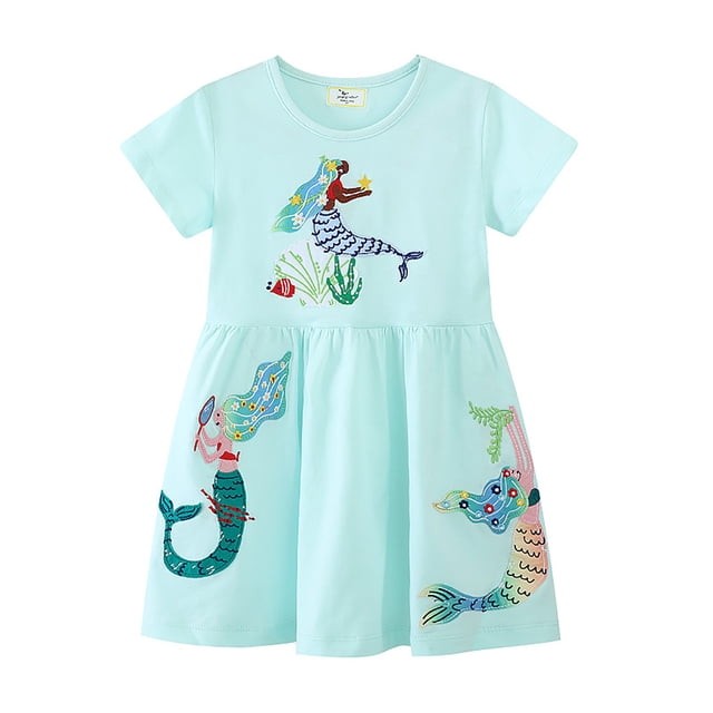 felwors Robes d'Été en Coton pour Filles à Manches Courtes Robe Décontractée pour Filles