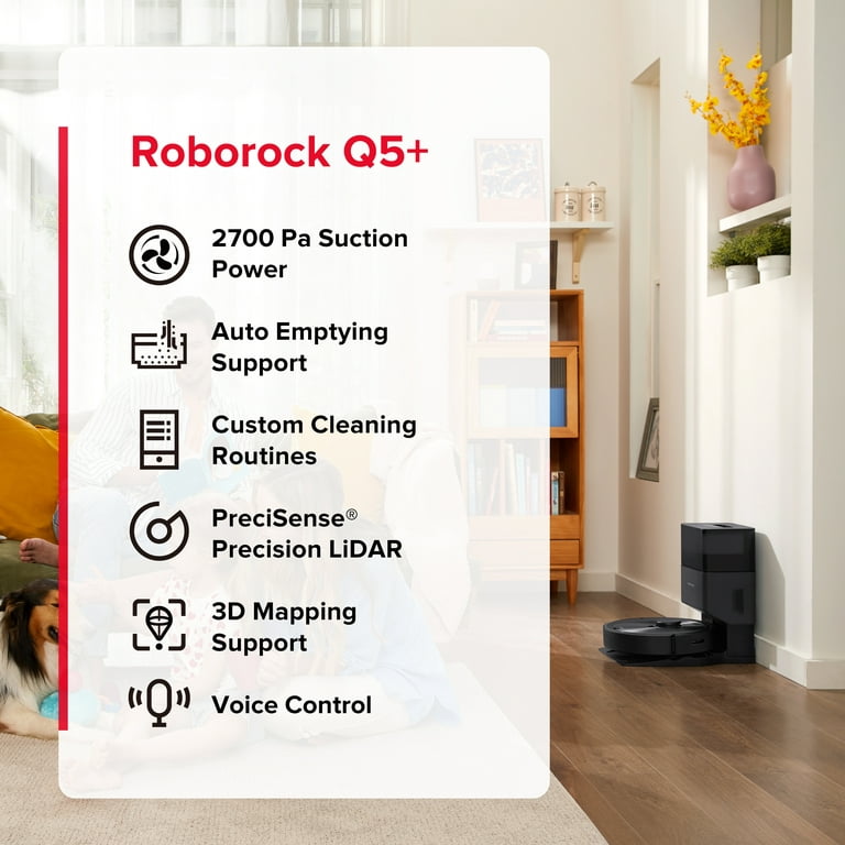 Roborock® Q5+ Auto Emptying Robot Vacuum Cleaner, 2700 Pa Suction Power,  with App Control 