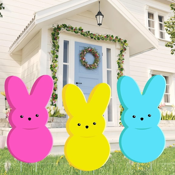 24in Bunny Yard Sign Stakes - Outdoor Lawn Decorations for Easter Party Supplies