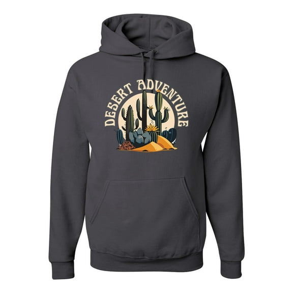 Wild Bobby Desert Adventure Cactus Nature Lover Unisex Hoodie Sweatshirt, Charcoal, Small