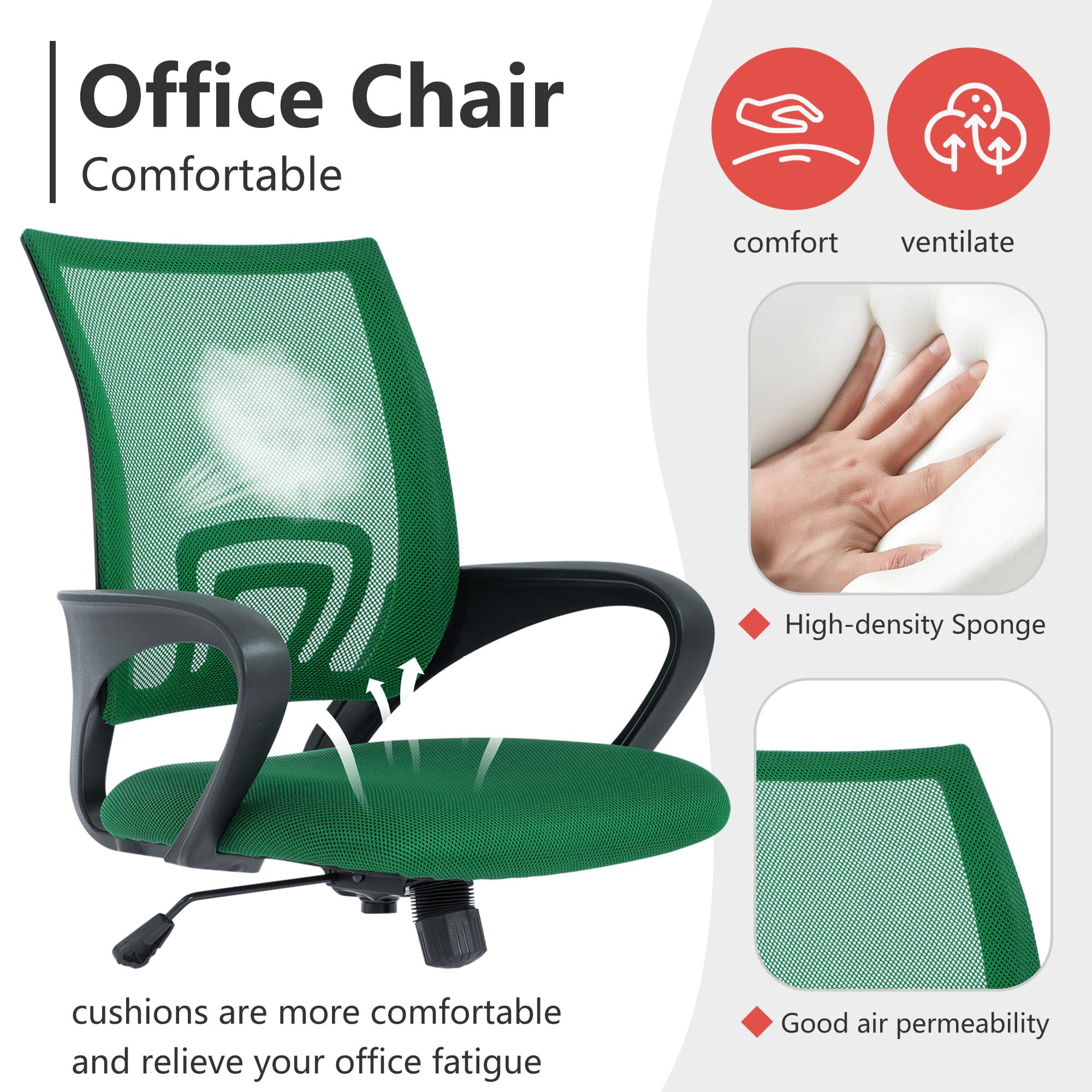 PayLessHere Ergonomic Chair , Adjustable Home Office Chair , Lumbar Support ,Swivel Rolling , Green