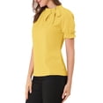 thumbnail image 4 of BLUSAS DE VERANO PARA MUJER INSPIRE CHIC Color Sólido Cuello con Lazo Mangas Cortas Blusas para Trabajar Amarillo XL, 4 of 7