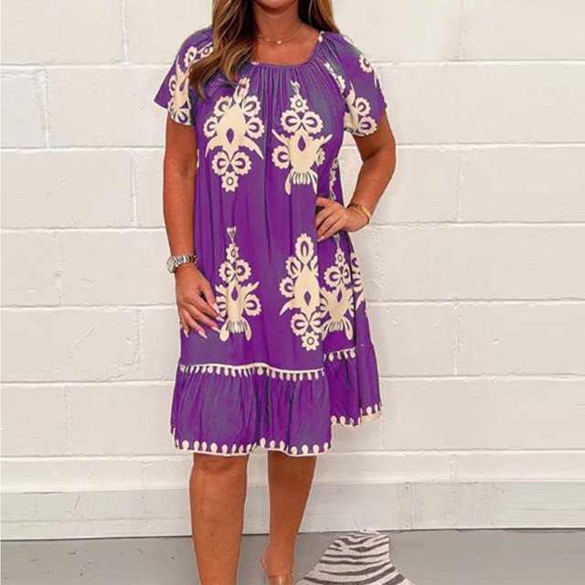 RWJDXD RWJDXD Ample et Confortable en Été Robes d'Été pour Femmes Tendance Boho Imprimé Floral Couverture Col Rond Robes d'Été Manches Longues Robe Maxi pour Femmes