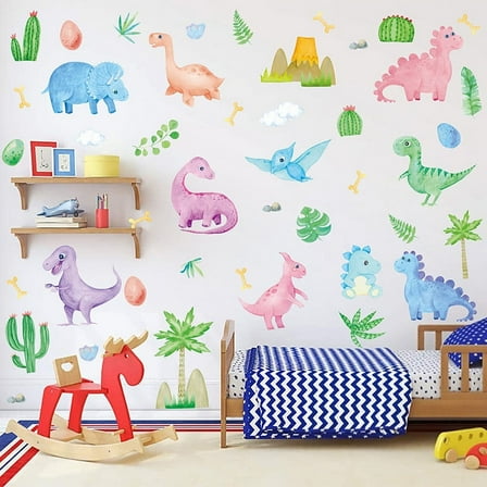 Qonioi Dinosaur Wall Decal, 95x31cm PVC Sticker for KidsRoom Decor, Removable Dinosaur Sticker, Nursery Wall Art