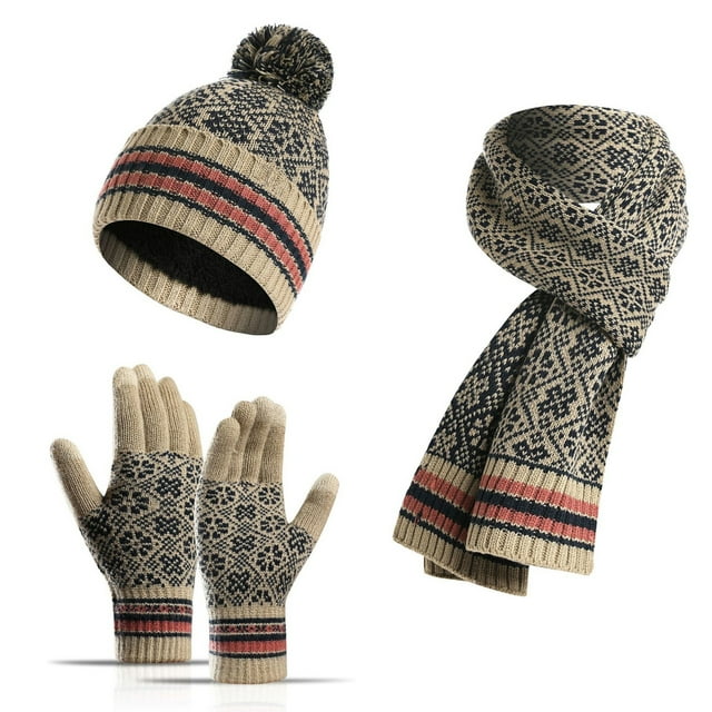Gorro de punto 3 en 1, bufanda para guantes para hombres y mujeres, conjunto de invierno, gorro de invierno, bufanda para hombres y mujeres, guantes para pantalla táctil