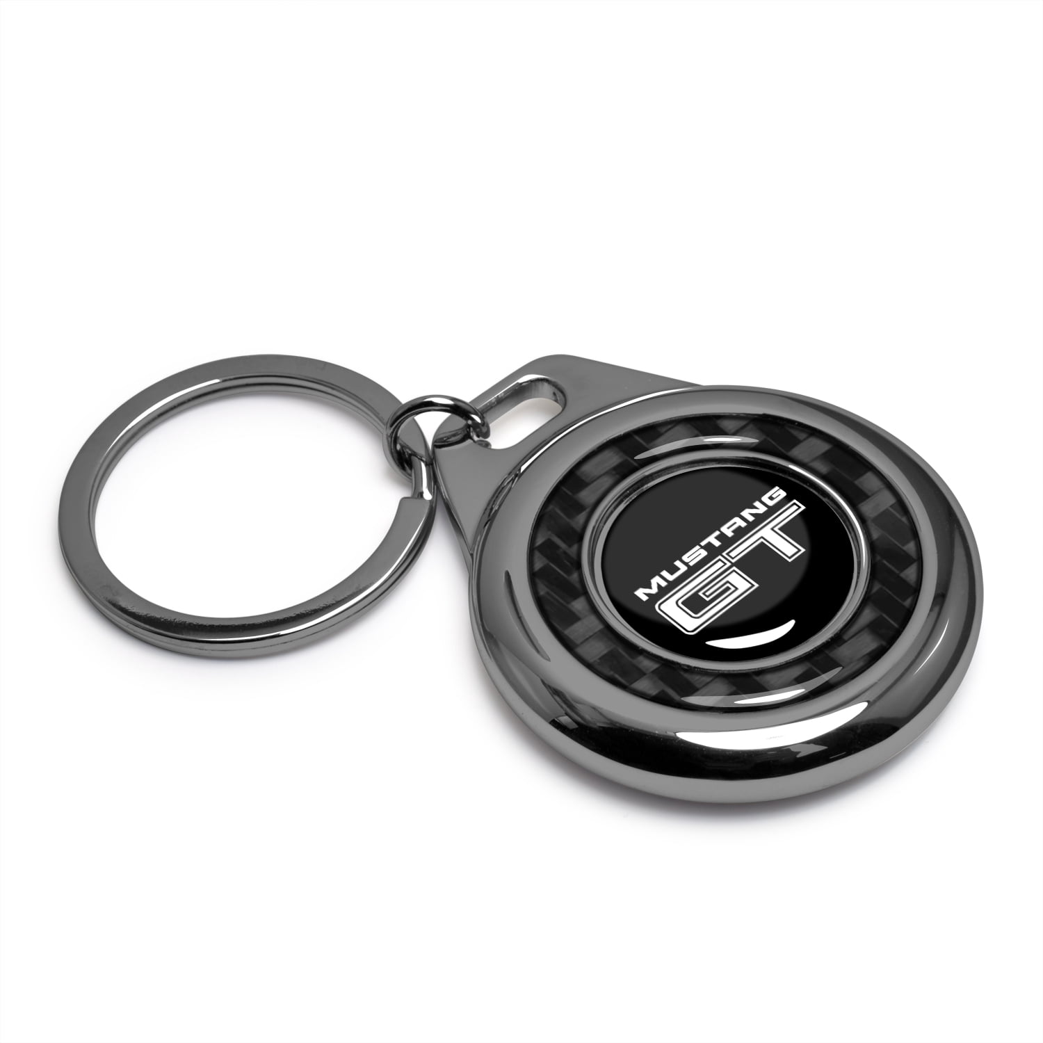 iPick Image for Ford Mustang GT Real Black Carbon Fiber Gunmetal Roundel Metal Case Key Chain, Official Licensed