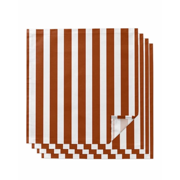 Burnt Orange Stripe Cloth Napkins Washable Set of 4, Farmhouse Striped Abstract Art Reusable Dinner Table Napkins Cloth Bulk for Weddings Kitchen Restaurants Hotel Events Parties 20 x 20 Inch