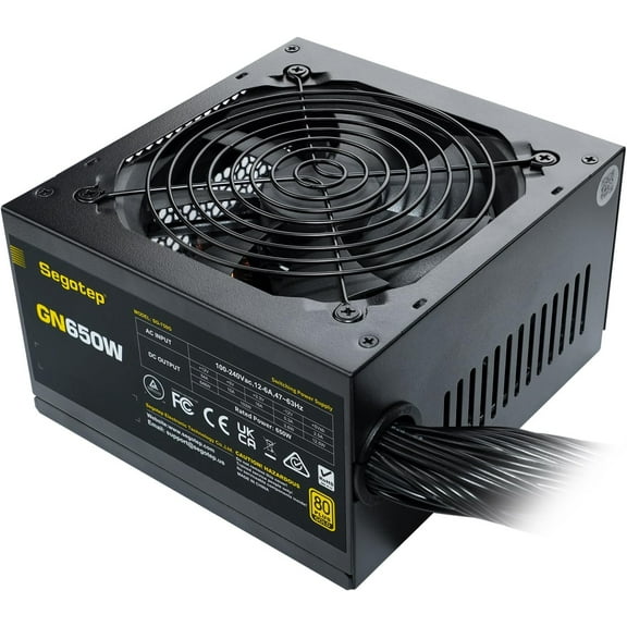 650W 80 Plus Gold Certified Non-Modular ATX Power Supply with 6 2 Pin Connectors PFC Protection and RoHS Compliance, 120mm Silent Fan Gaming PSU GN-650 Black